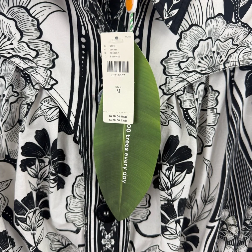 NWT FARM Rio Black and White Floral Midi Shirt Dress - Picture 14 of 15